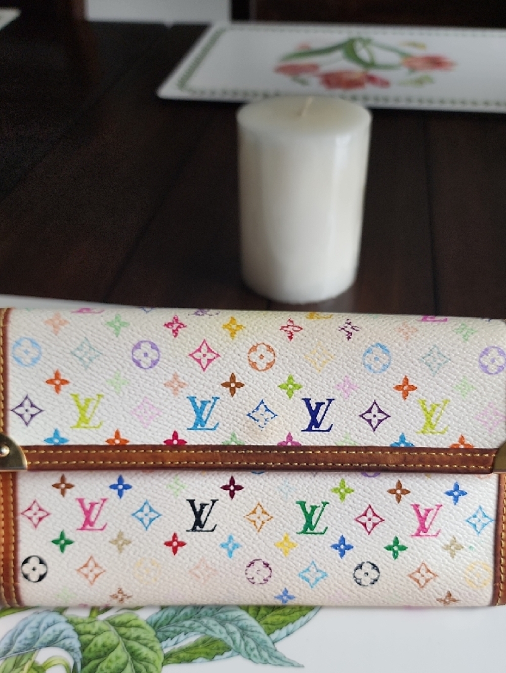 Louis Vuitton White Multicolor Monogram Wallet with Brown Trim - Picture 13 of 16